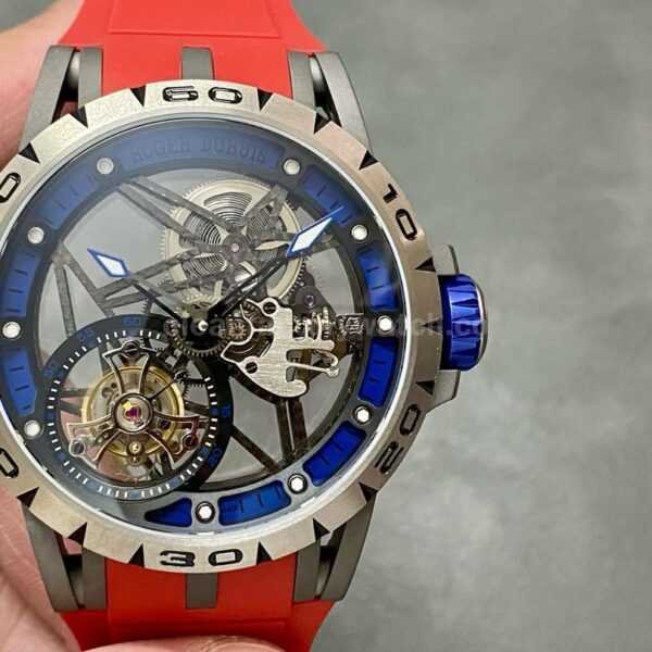 BBR Factory Roger Dubuis Excalibur Spider RDDBEX0479 Tourbillon 45mm Titanium Red Rubber Strap Blue Dial