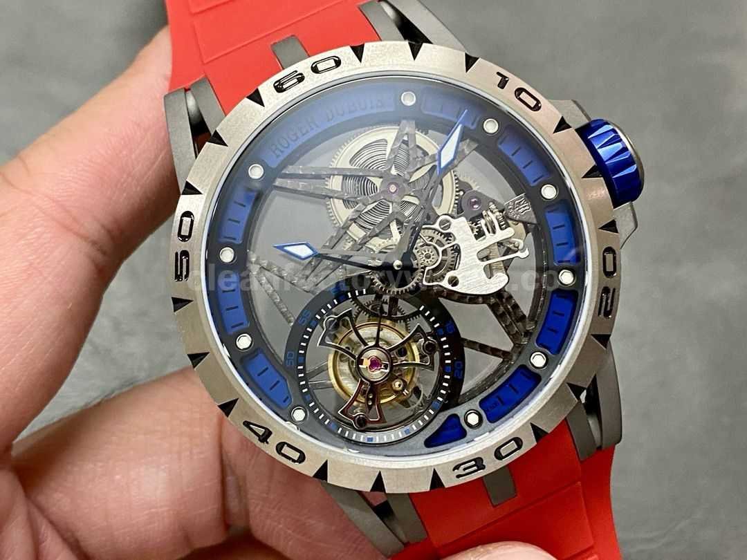 BBR Factory Roger Dubuis Excalibur Spider RDDBEX0479 Tourbillon 45mm Titanium Red Rubber Strap Blue Dia (7)