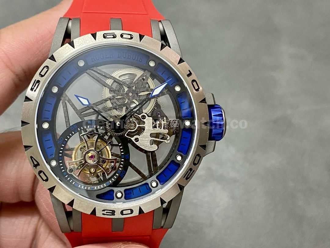 BBR Factory Roger Dubuis Excalibur Spider RDDBEX0479 Tourbillon 45mm Titanium Red Rubber Strap Blue Dia