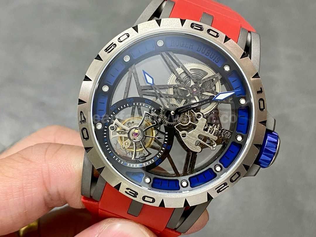 BBR Factory Roger Dubuis Excalibur Spider RDDBEX0479 Tourbillon 45mm Titanium Red Rubber Strap Blue Dial (1)