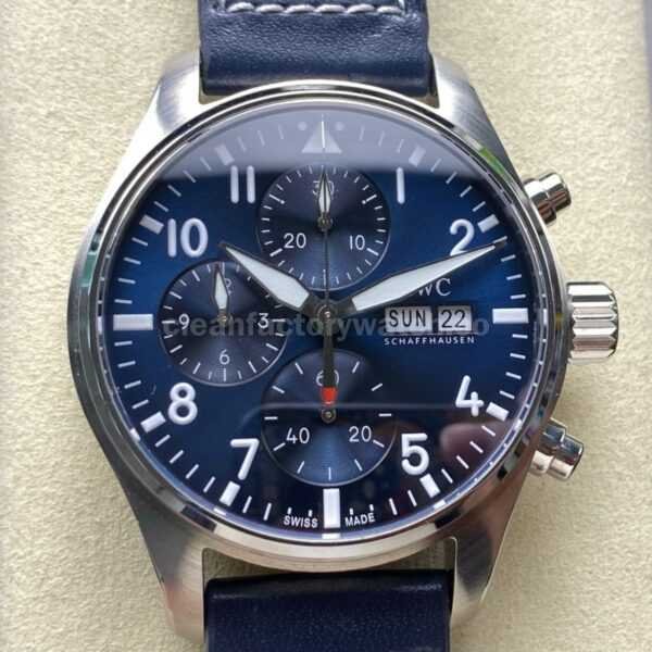 BLS Factory IWC Pilot Chronograph IW388102 41mm Leather Strap Blue Dial