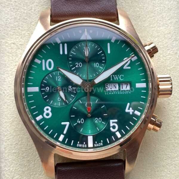 BLS Factory IWC Pilot Chronograph IW388110 41mm Leather Strap Green Dial