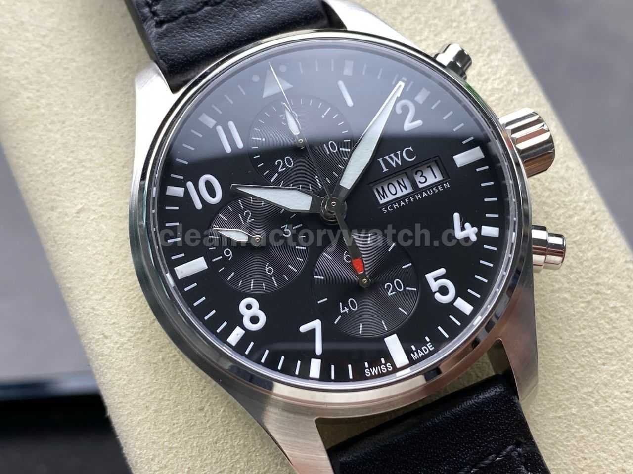 BLS Factory IWC Pilot Chronograph IW388111 41mm Leather Strap Arabic Numerals Black Dial (1)