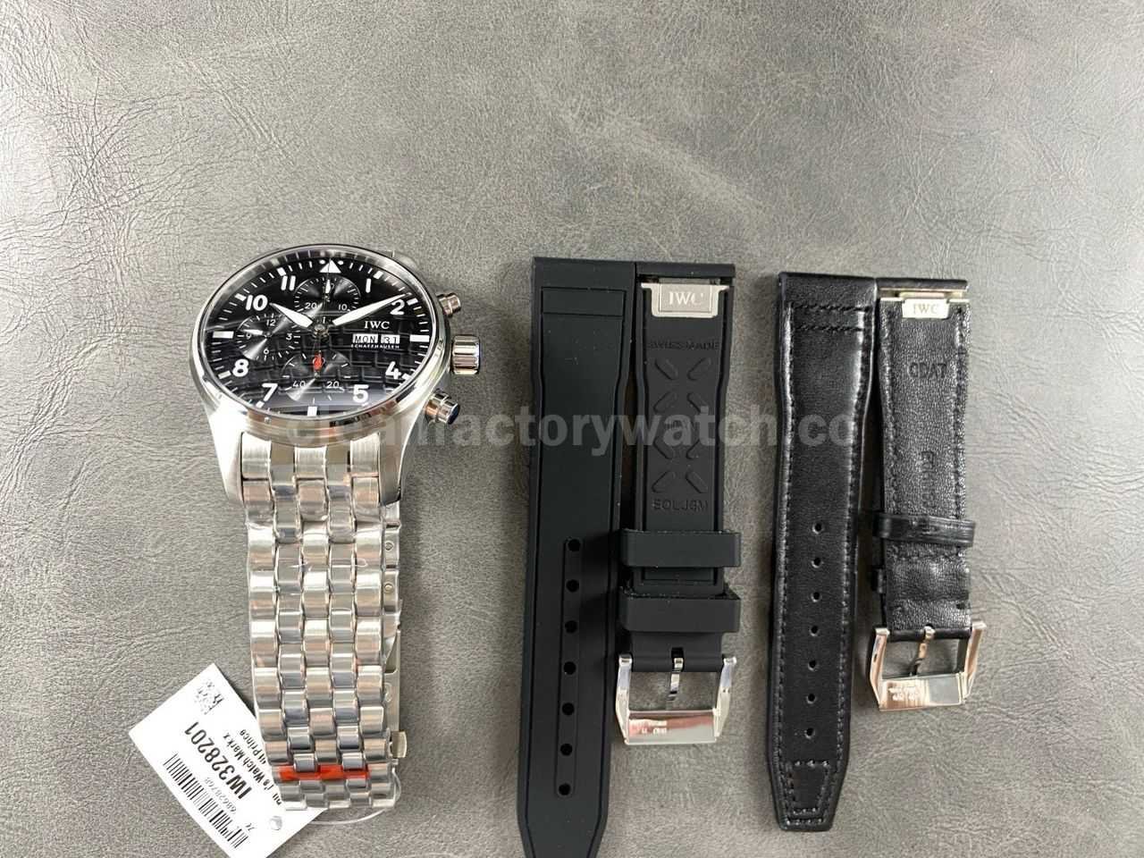 BLS Factory IWC Pilot Chronograph IW388111 41mm Leather Strap Arabic Numerals Black Dial (10)