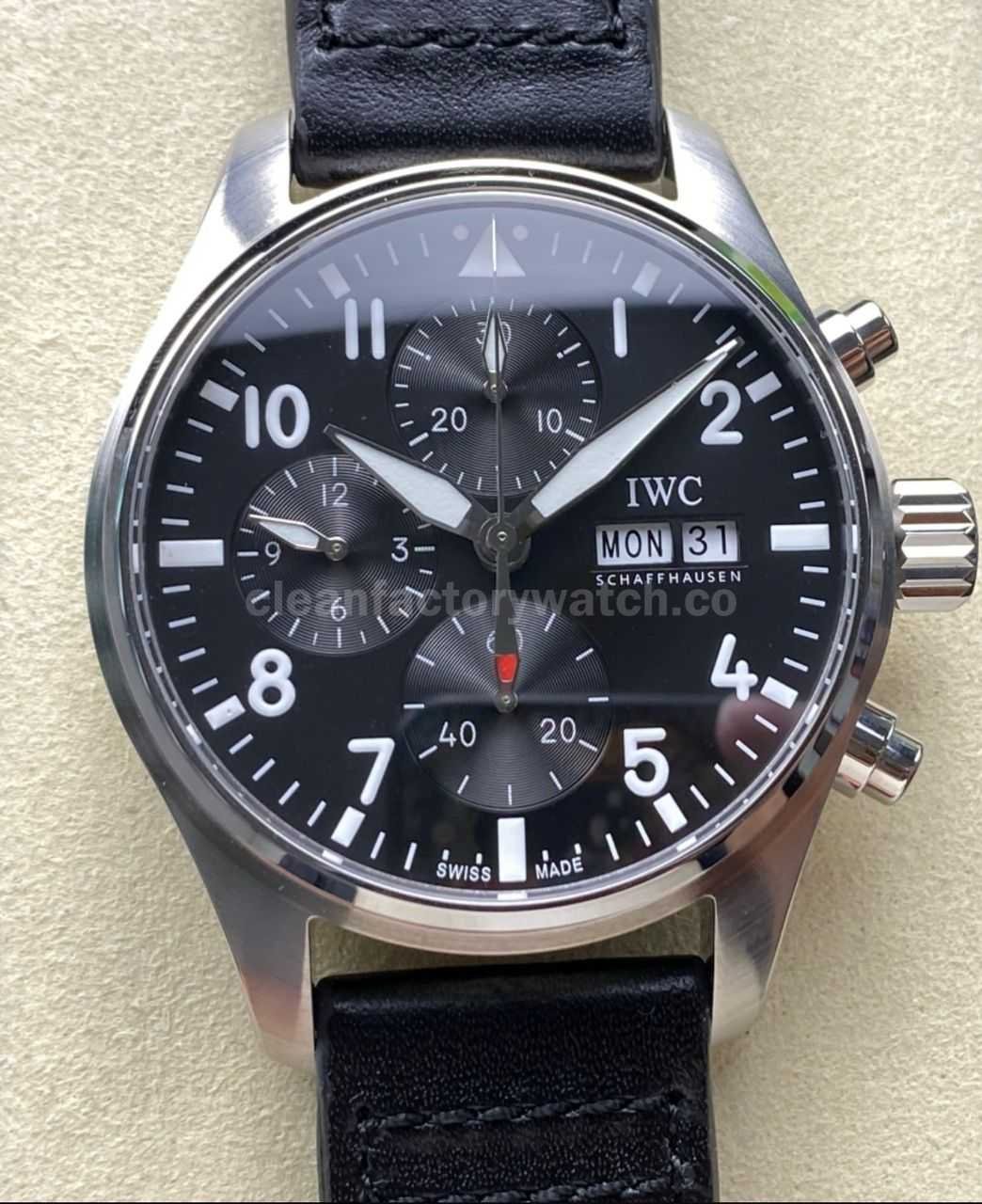BLS Factory IWC Pilot Chronograph IW388111 41mm Leather Strap Arabic Numerals Black Dial (2)