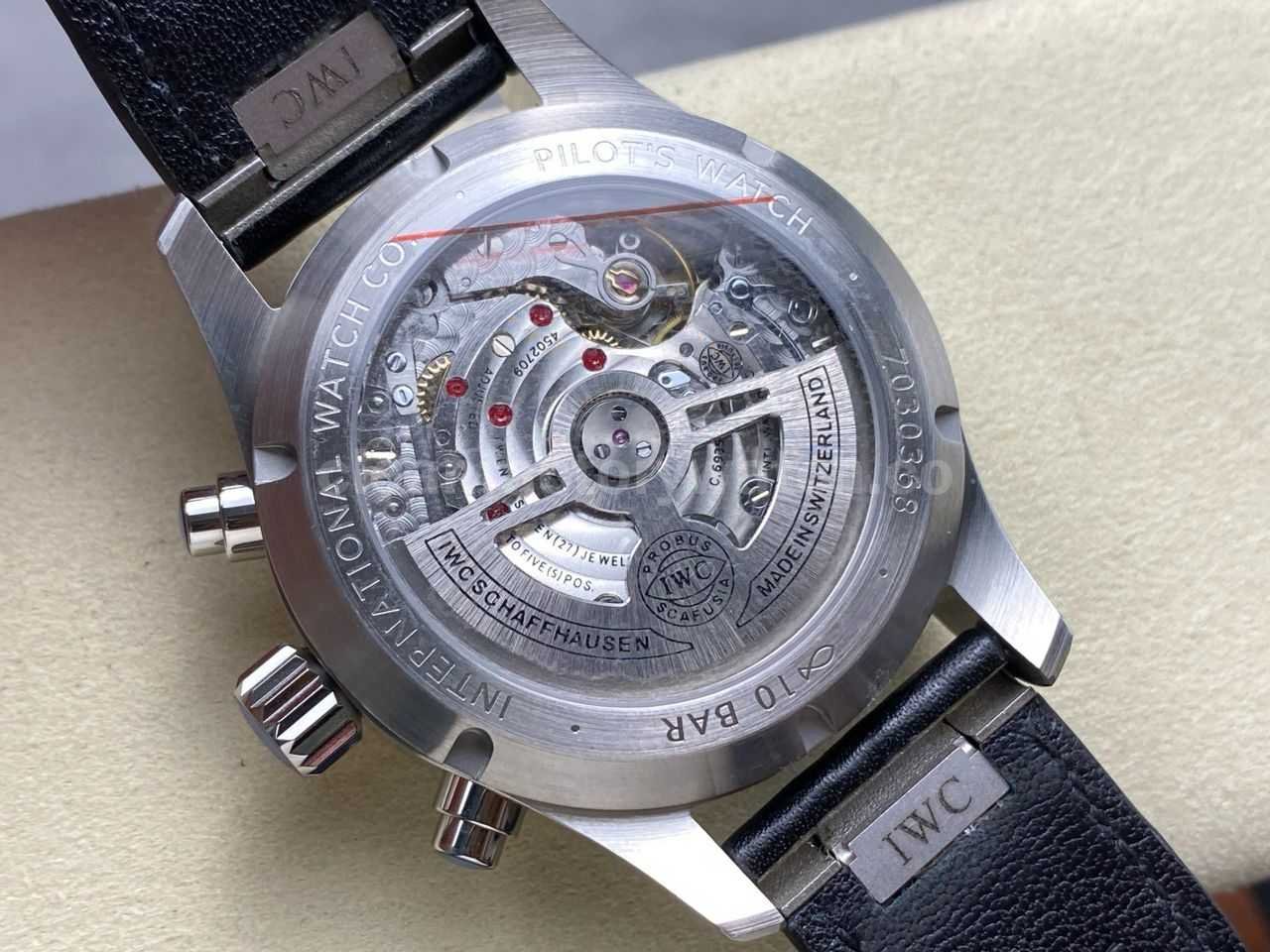 BLS Factory IWC Pilot Chronograph IW388111 41mm Leather Strap Arabic Numerals Black Dial (6)