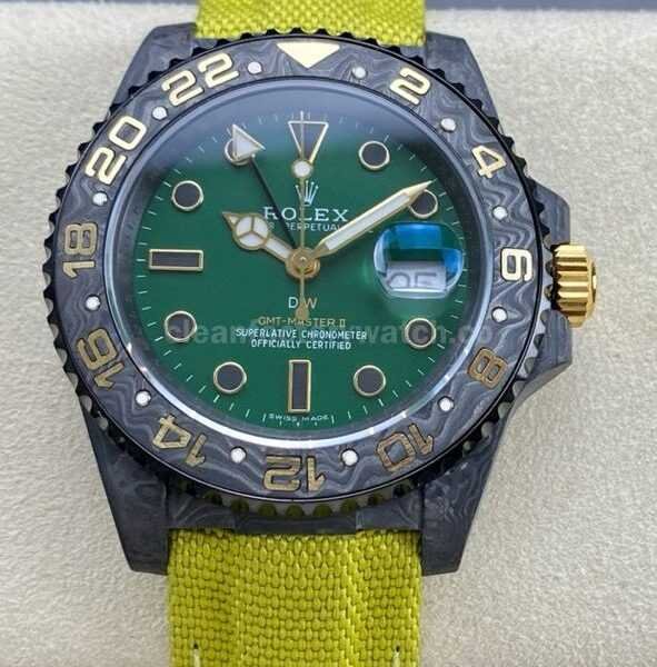 DIW Factory Rolex GMT-Master II 126710 Limited Edition 40mm Gold Word Carbon Fiber Artificial Fiber Woven Strap Green Dial