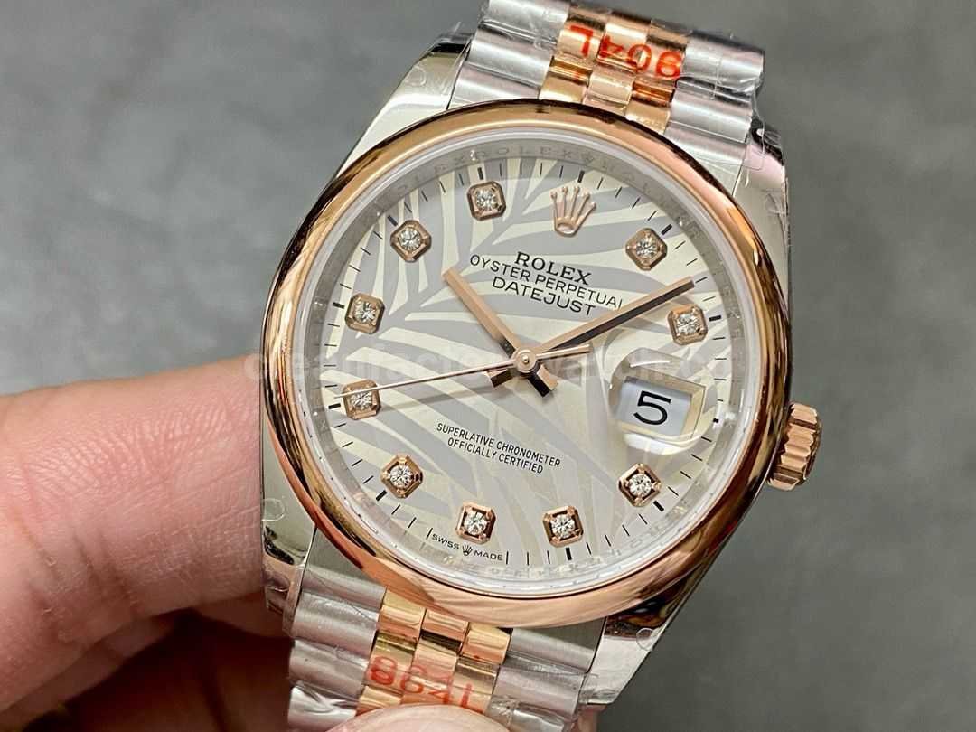 GM Factory Rolex Datejust 126201 0037 36mm Rose Gold Smooth Bezel Half Rose Gold Diamond Mop Sil (7)