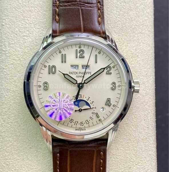 GR Factory Patek Philippe Perpetual Calendar 5320G-001 40mm White Gold Leather Strap Arabic Numerals White Dial