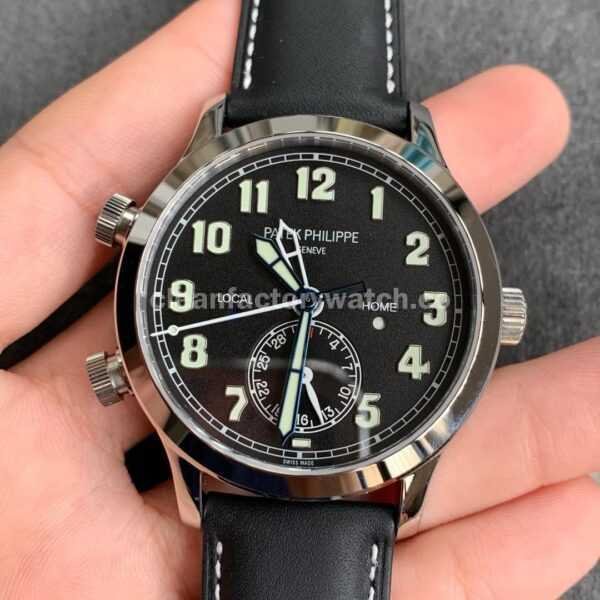 GR Factory Patek Philippe Travel Time 5524G 42mm White Gold Leather Strap Arabic Numerals Black Dial