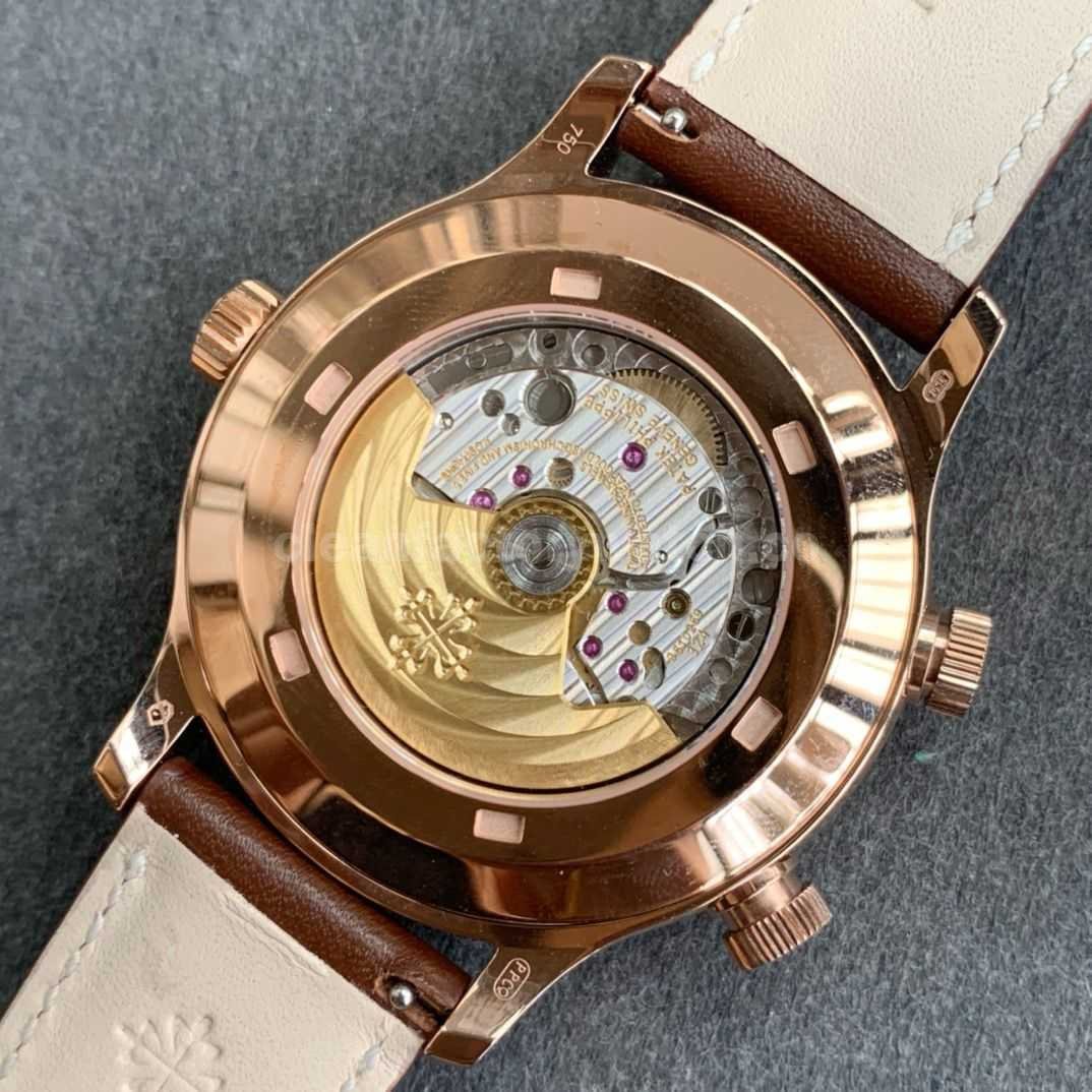 GR Factory Patek Philippe Travel Time 5524R 001 42mm Rose Gold Leather Strap Arabic Numerals Bro (8)