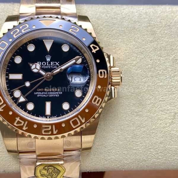 Gold Factory Rolex Rootbeer GMT-MASTER II 126715CHNR-0001 40mm Full Rose Gold Black Dial