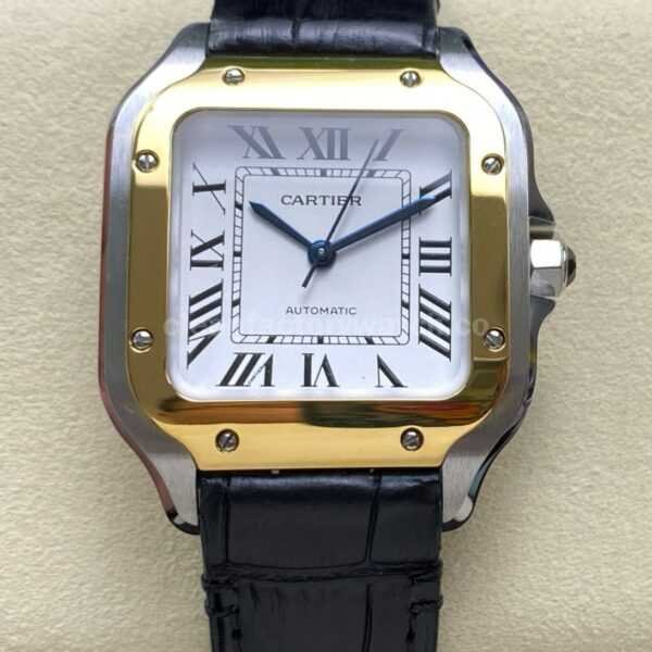 J12 Factory Cartier Santos W2SA0016 35.1mm Leather Strap Roman Numerals Silver Dial