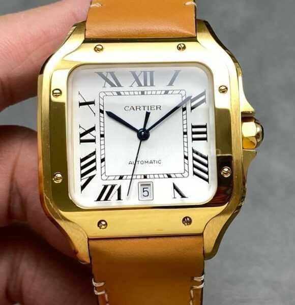 J12 Factory Cartier Santos WGSA0029 39.8mm Leather Strap Roman Numerals White Dial