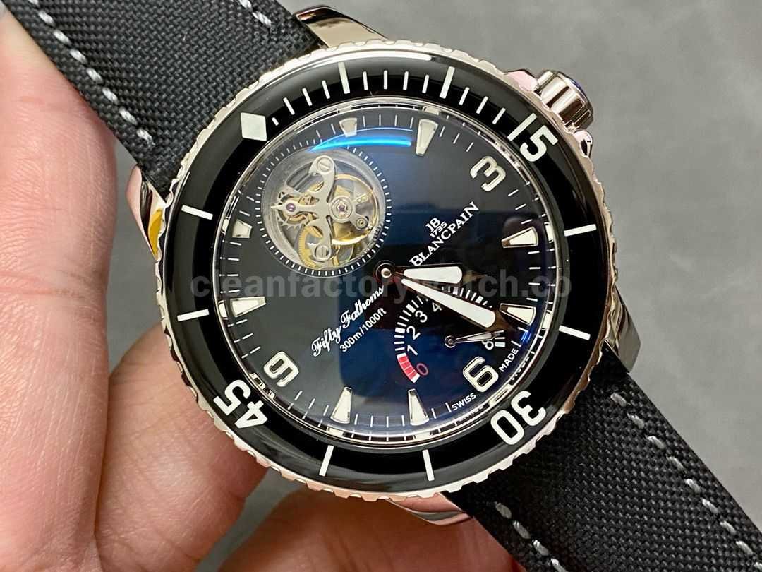 JB Factory Blancpain Fifty Fathoms 5025 1530 52b 45mm White Gold Satin Strap Black Dial (5)