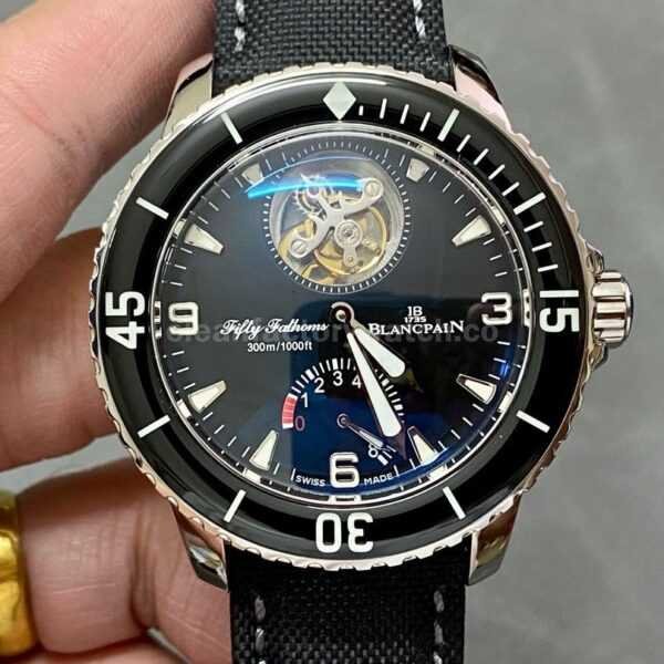 JB Factory Blancpain Fifty Fathoms 5025-1530-52b 45mm White Gold Satin Strap Black Dial