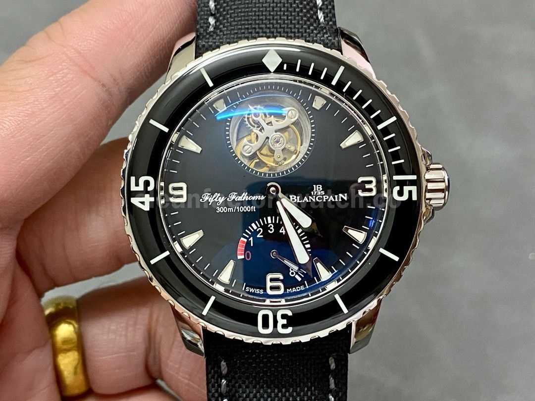 JB Factory Blancpain Fifty Fathoms 5025 1530 52b 45mm White Gold Satin Strap Black Dial (6)