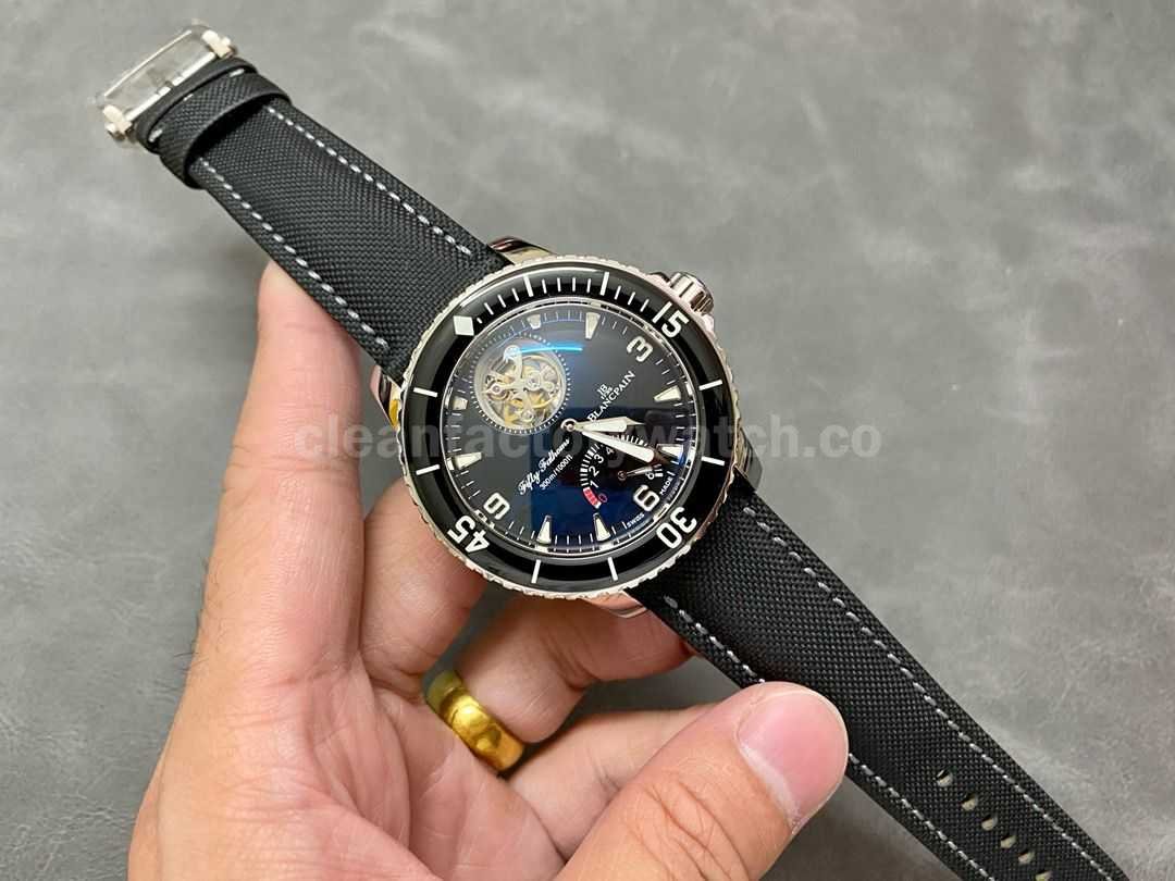 JB Factory Blancpain Fifty Fathoms 5025 1530 52b 45mm White Gold Satin Strap Black Dial (8)