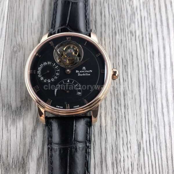 JB Factory Blancpain Villeret 6025-1542-55b 42.5mm Rose Gold Leather Strap Black Dial