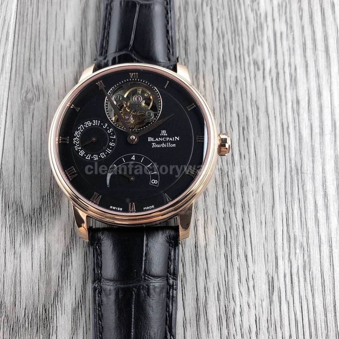 JB Factory Blancpain Villeret 6025 1542 55b 42.5mm Rose Gold Leather Strap Black Dial (3)