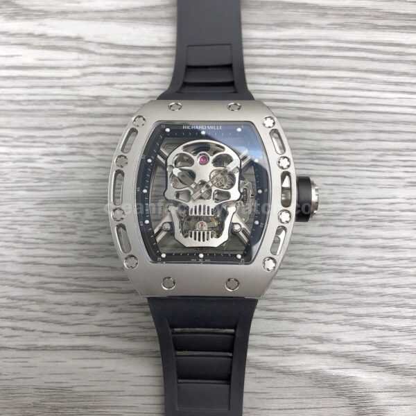 JB Factory Richard Mille RM52-01 Skull 44.3mm Titanium Black Rubber Strap Skeletonized Black Dial
