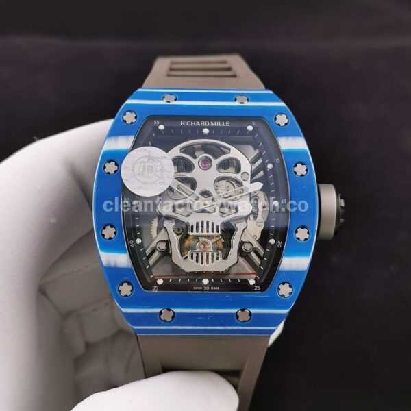 JB Factory Richard Mille RM52-01 Skull 44.3mm Titanium Black Rubber Strap Skeletonized Black Dial