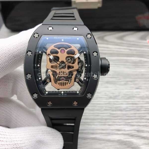 JB Factory Richard Mille RM52-01 Skull 44.3mm Titanium Black Rubber Strap Skeletonized Black Dial