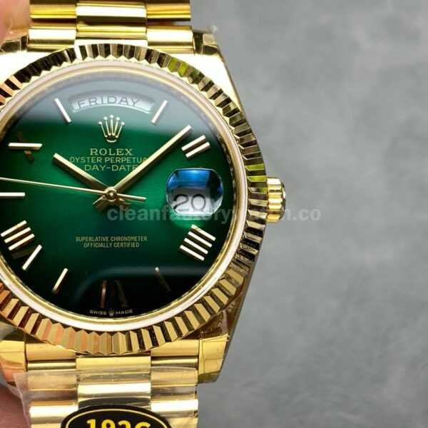 KF Factory Counterweight Rolex Day-Date 228238-0061 40mm Full Yellow Gold Roman Numerals Slate Ombré Green Dial 3255 Movement