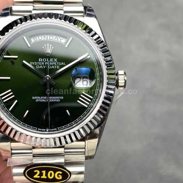 KF Factory Counterweight Rolex Day-Date 228239-0033 40mm Full White Gold Roman Numerals Dark Green Dial