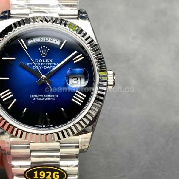 KF Factory Counterweight Rolex Day-Date 228239-0076 40mm Full White Gold Roman Numerals Slate Ombré Blue Dial 3255 Movement