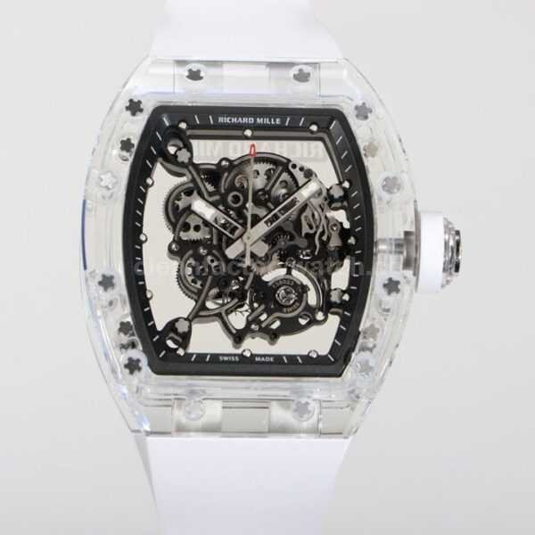 RM Factory Richard Mille RM 055 43mm Transparent Crystal White Rubber Strap Skeletonized Black Dial