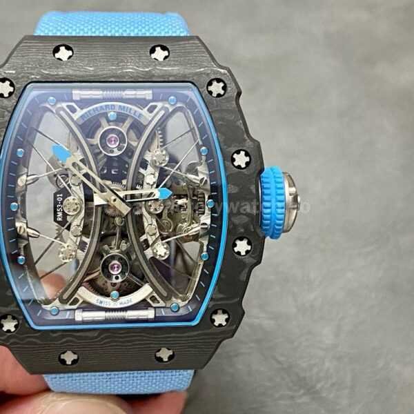 RM Factory Richard Mille RM 53-01 43mm Carbon Fiber Canvas Rubber Strap Skeletonized Black Dial