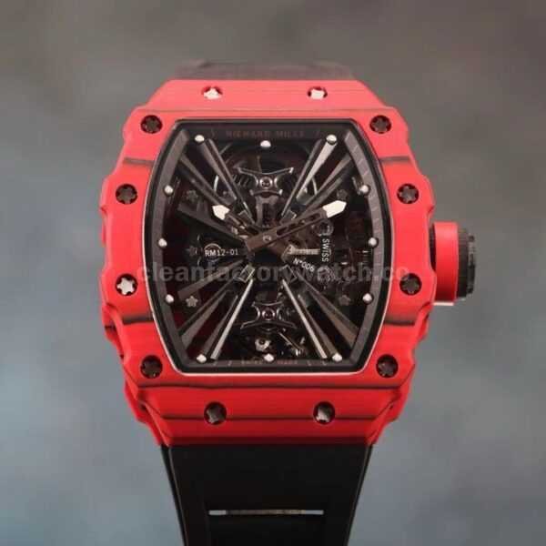 RM Factory Richard Mille RM12-01 39mm Carbon Fiber Black Rubber Strap Skeletonized Black Dial