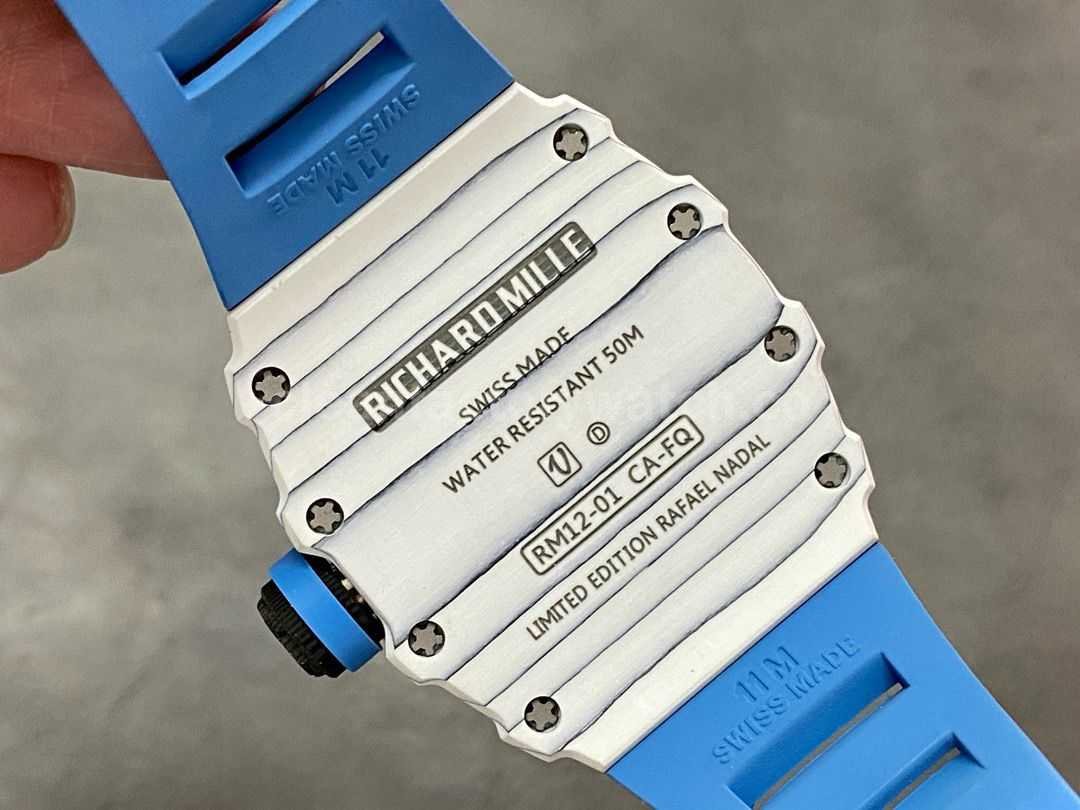 RM Factory Richard Mille RM12 01 39mm Carbon Fiber Blue Rubber Strap Skeletonized Black Dial (2)