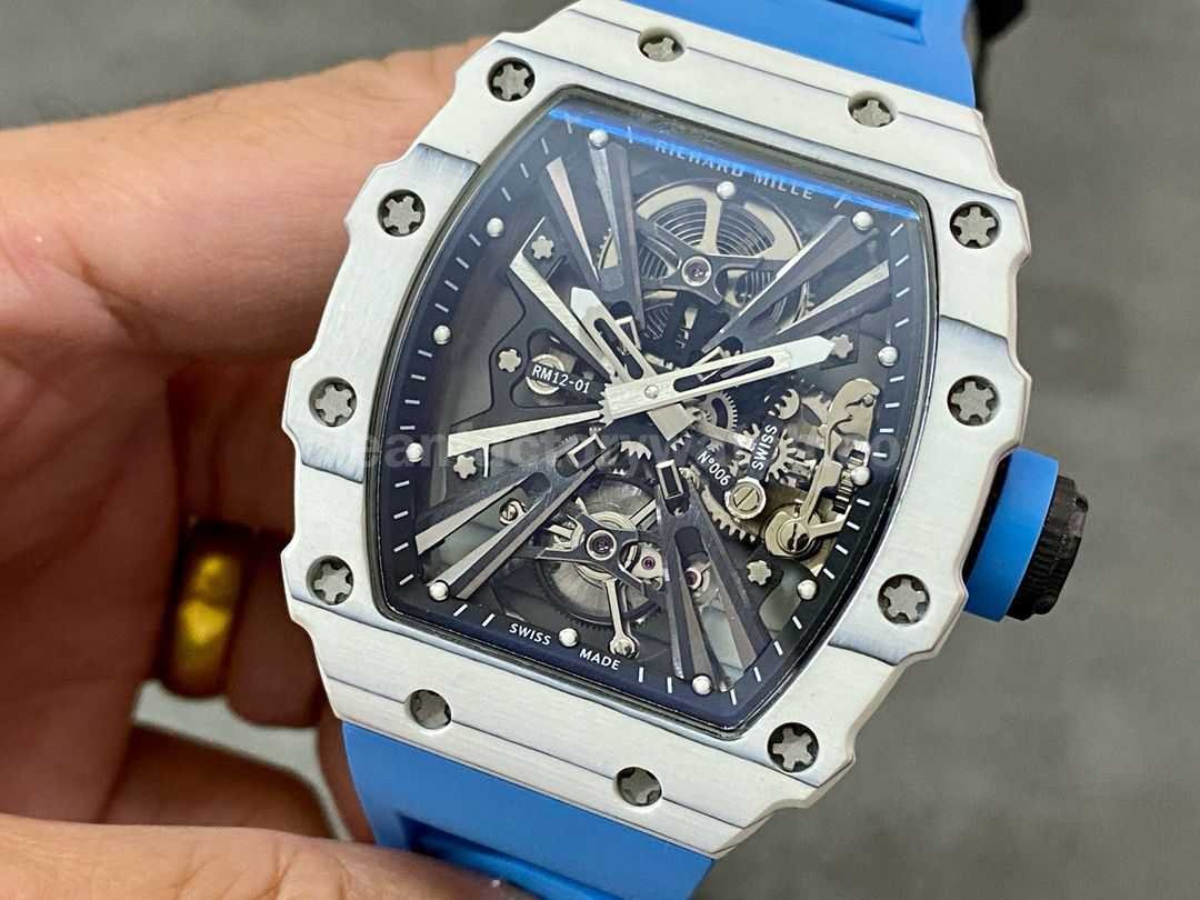 RM Factory Richard Mille RM12 01 39mm Carbon Fiber Blue Rubber Strap Skeletonized Black Dial (3)