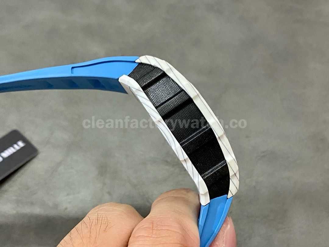 RM Factory Richard Mille RM12 01 39mm Carbon Fiber Blue Rubber Strap Skeletonized Black Dial (5)