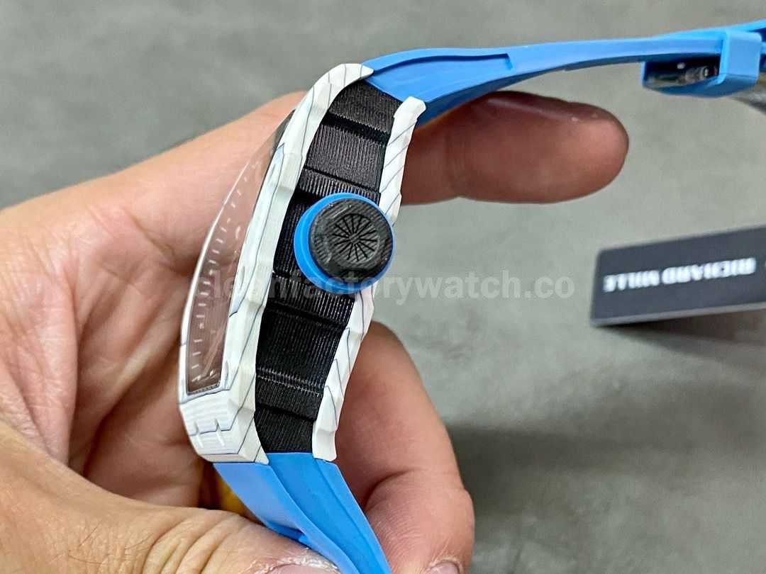 RM Factory Richard Mille RM12 01 39mm Carbon Fiber Blue Rubber Strap Skeletonized Black Dial (7)
