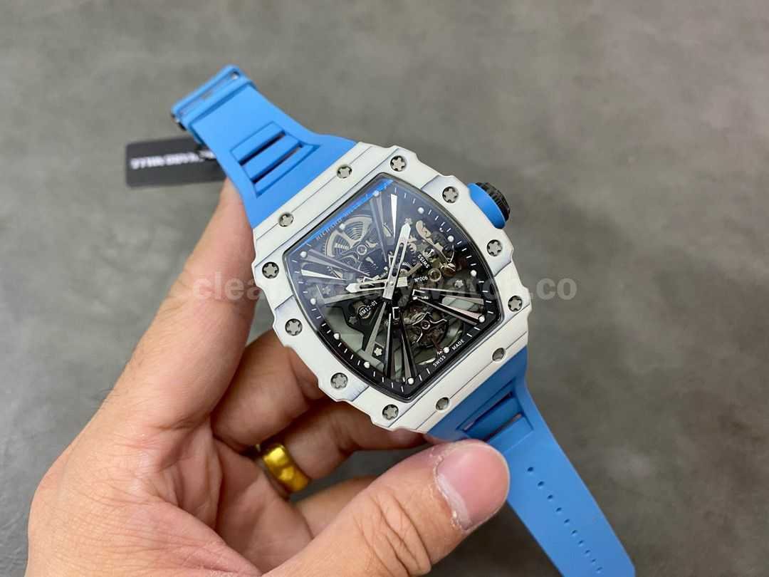 RM Factory Richard Mille RM12 01 39mm Carbon Fiber Blue Rubber Strap Skeletonized Black Dial (8)
