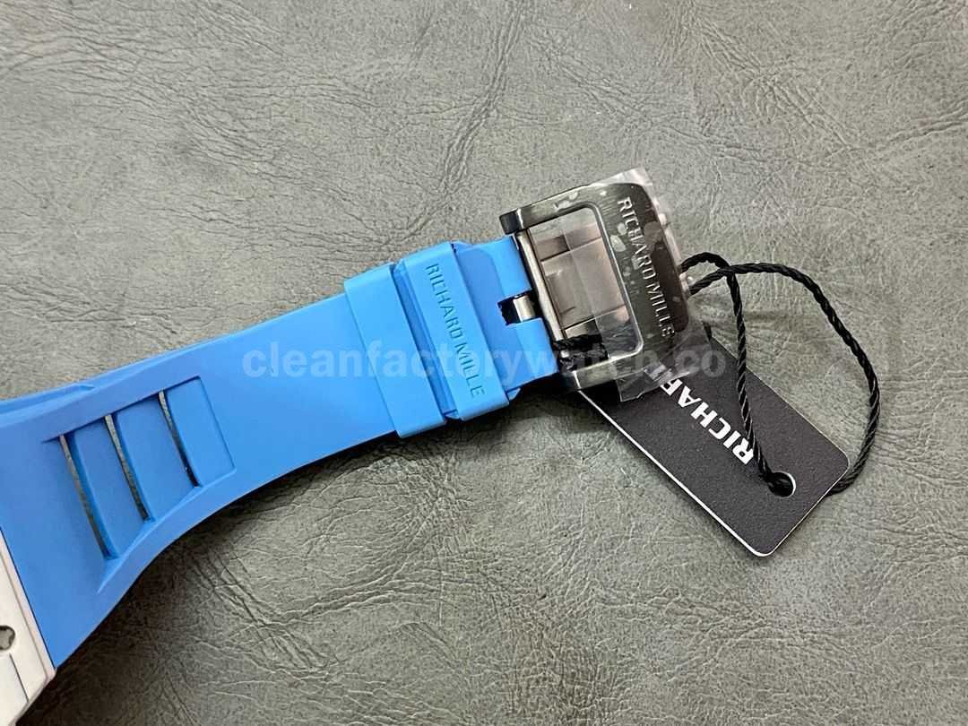 RM Factory Richard Mille RM12 01 39mm Carbon Fiber Blue Rubber Strap Skeletonized Black Dial (9)