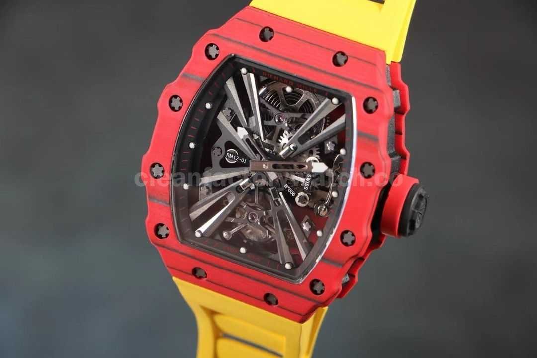 RM Factory Richard Mille RM12 01 39mm Red Carbon Fiber Yellow Rubber Strap Skeletonized Black Dial (7)