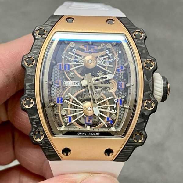 RM Factory Richard Mille RM21-01 43mm Titanium Carbon Fiber White Rubber Strap Arabic numerals Skeletonized Silver Dial