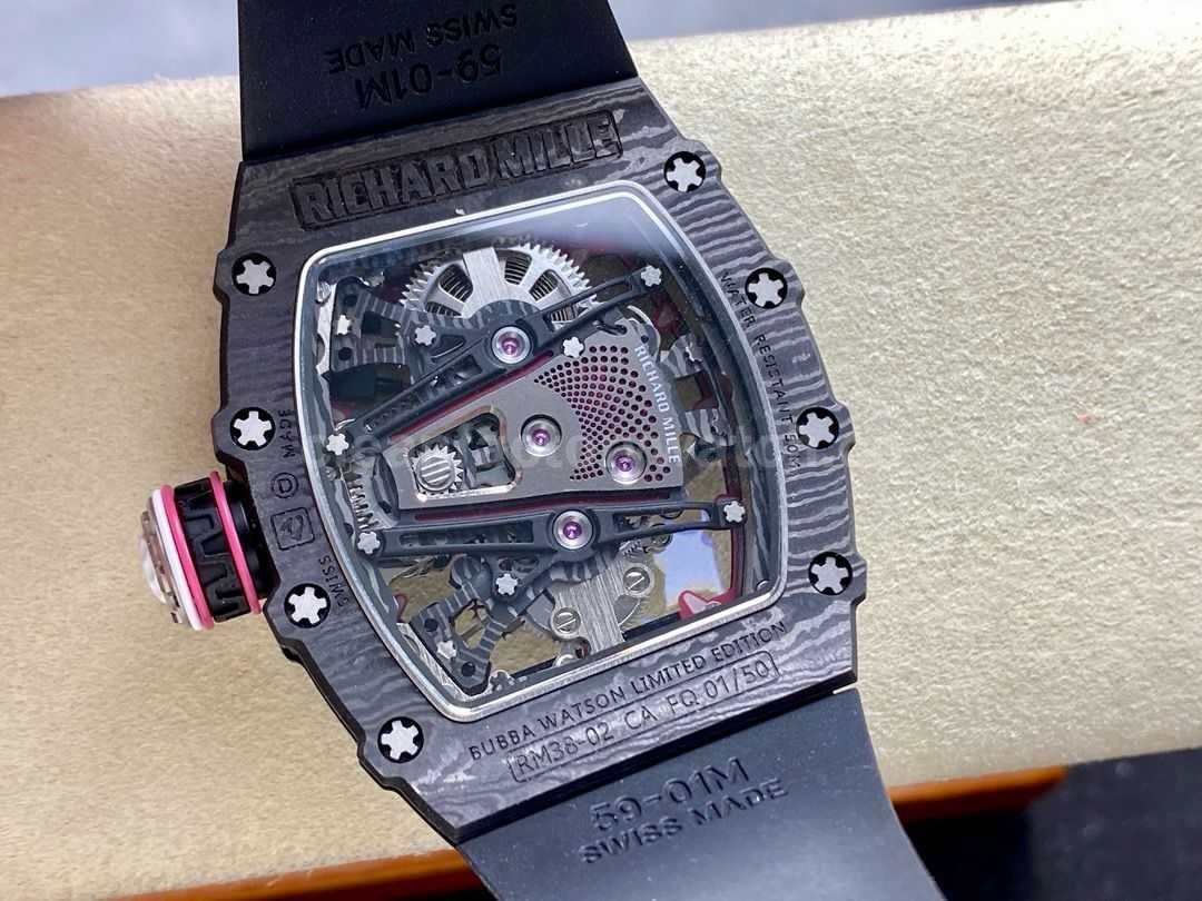 RM Factory Tourbillon Richard Mille RM38 02 Manual Winding 43mm Carbon Fiber Rubber Strap Ske (9)