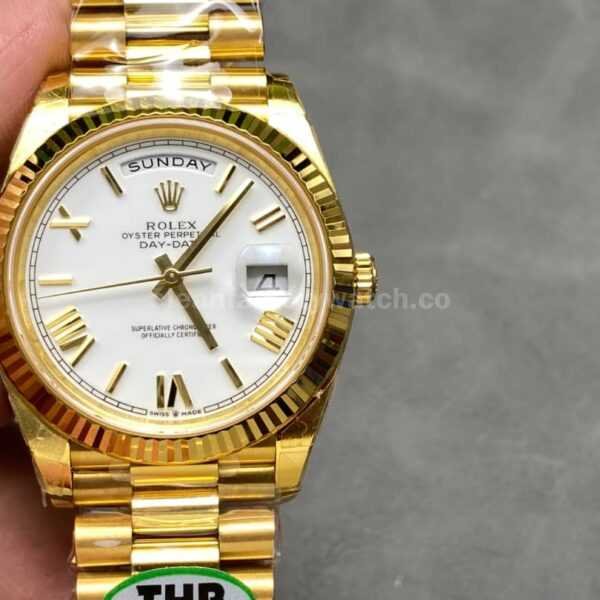 THB Factory Counterweight Rolex Day-Date 228238-0042 40mm Full Yellow Gold Roman Numerals White Dial