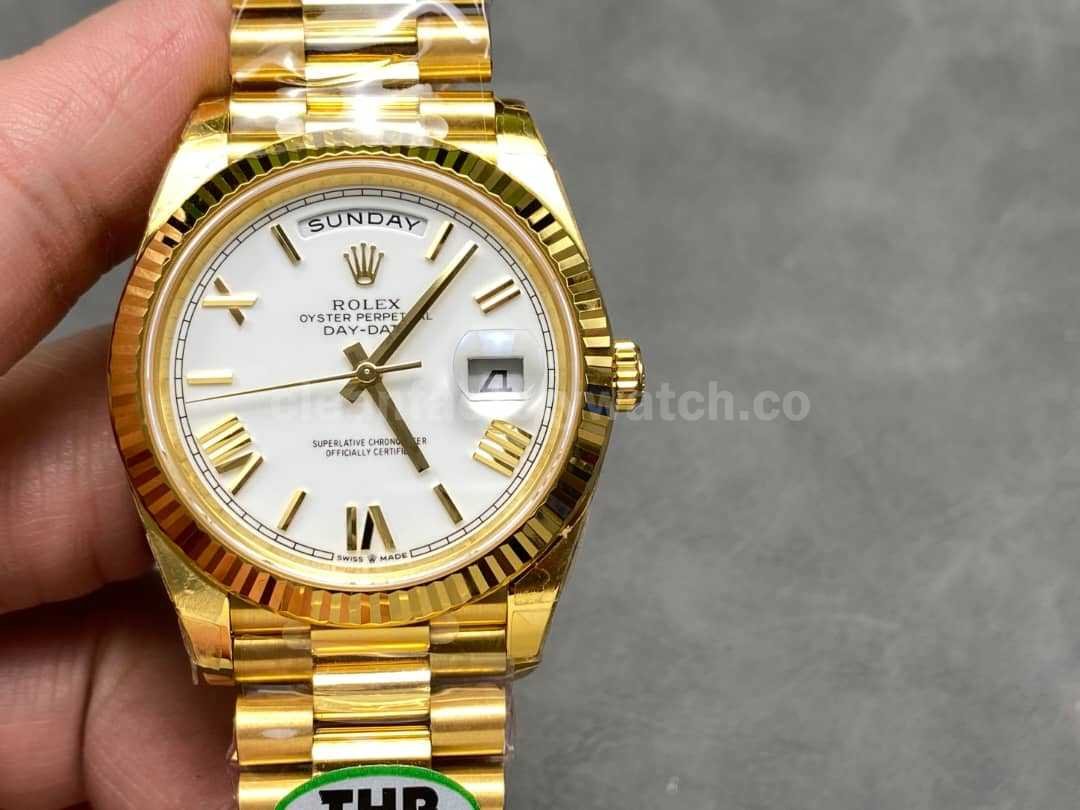 THB Factory Counterweight Rolex Day Date 228238 0042 40mm Full Yellow Gold Roman Numerals White Dial (8)