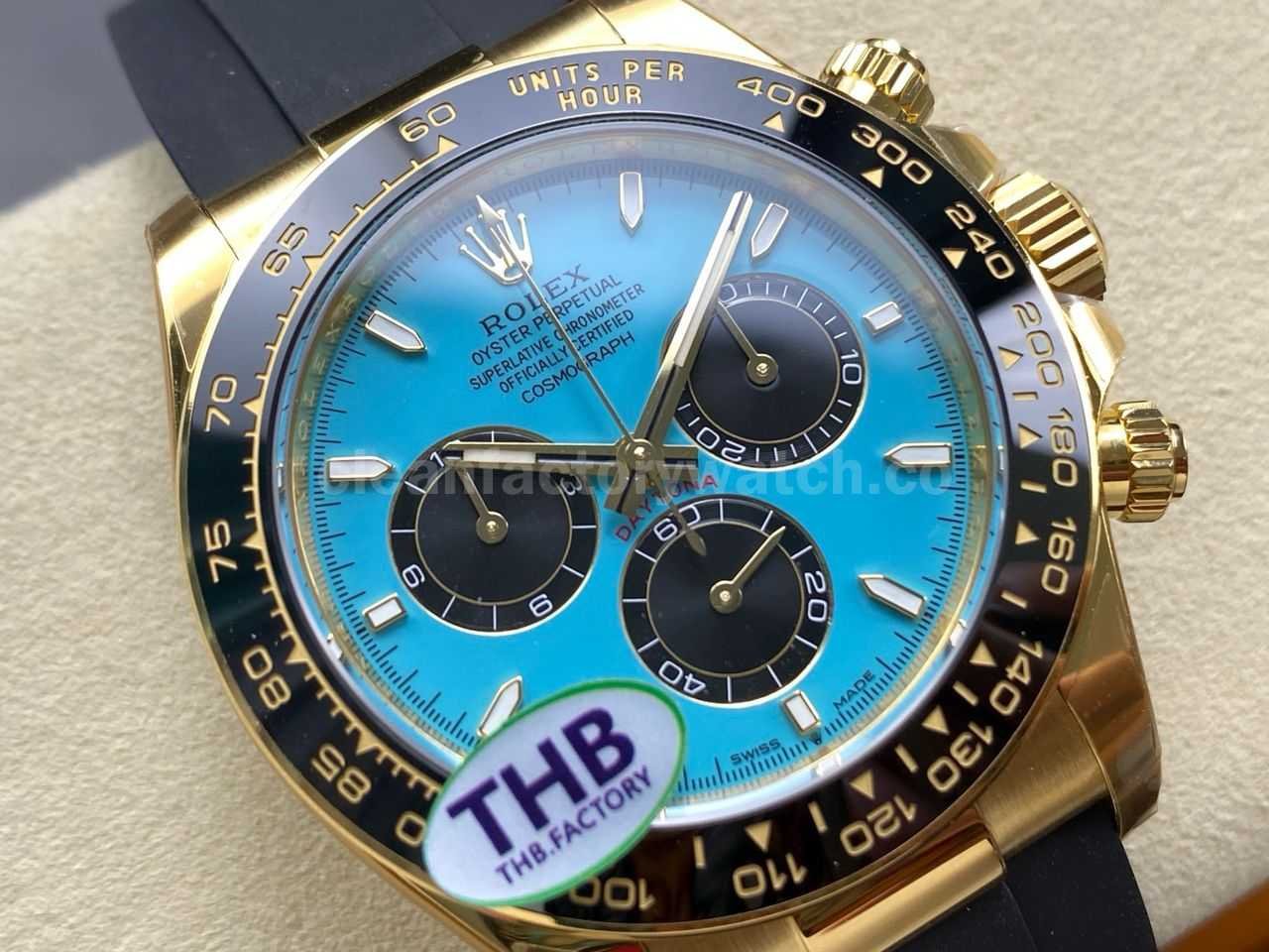 THB Factory Rolex Daytona 126518LN Yellow Gold Rubber Strap Tiffany Blue Dial (7)