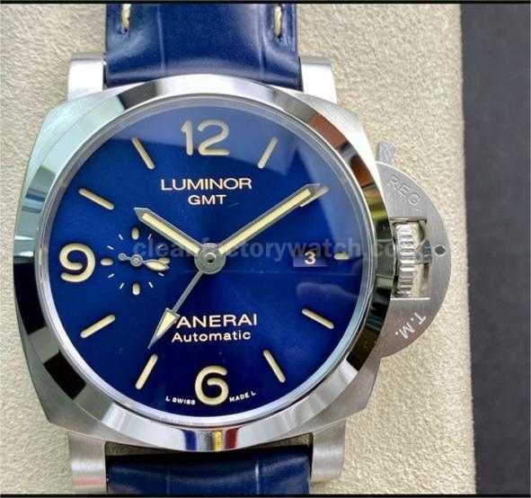 VS Factory Panerai Luminor Gmt Pam01033 44mm Steel Leather strap Blue Dial