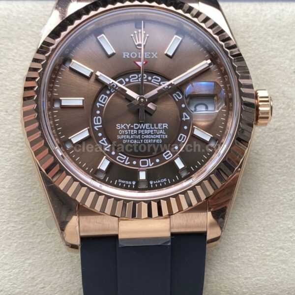 ZF Factory CounterWeight Rolex Sky-Dweller 336235-0002 42mm Rose Gold OysterFlex Brown Dial