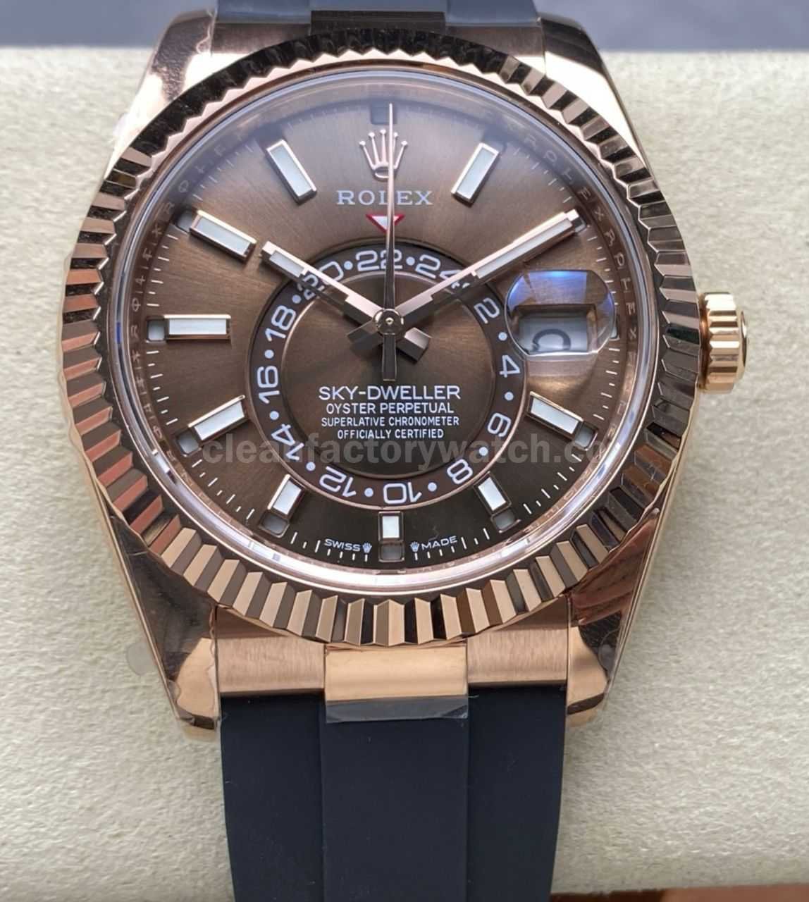 ZF Factory CounterWeight Rolex Sky Dweller 336235 0002 42mm Rose Gold OysterFlex Brown Dial (1)