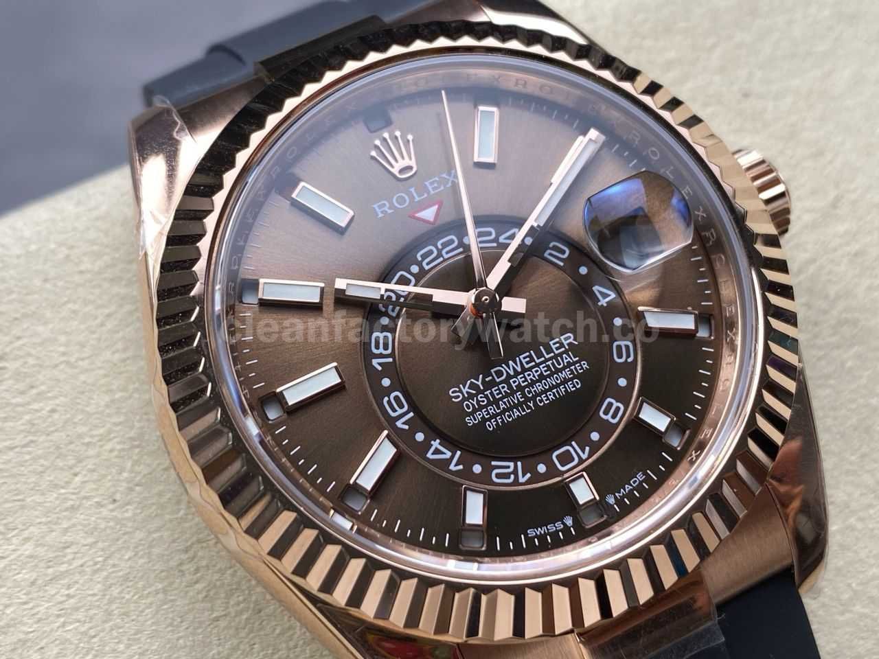 ZF Factory CounterWeight Rolex Sky Dweller 336235 0002 42mm Rose Gold OysterFlex Brown Dial (9)