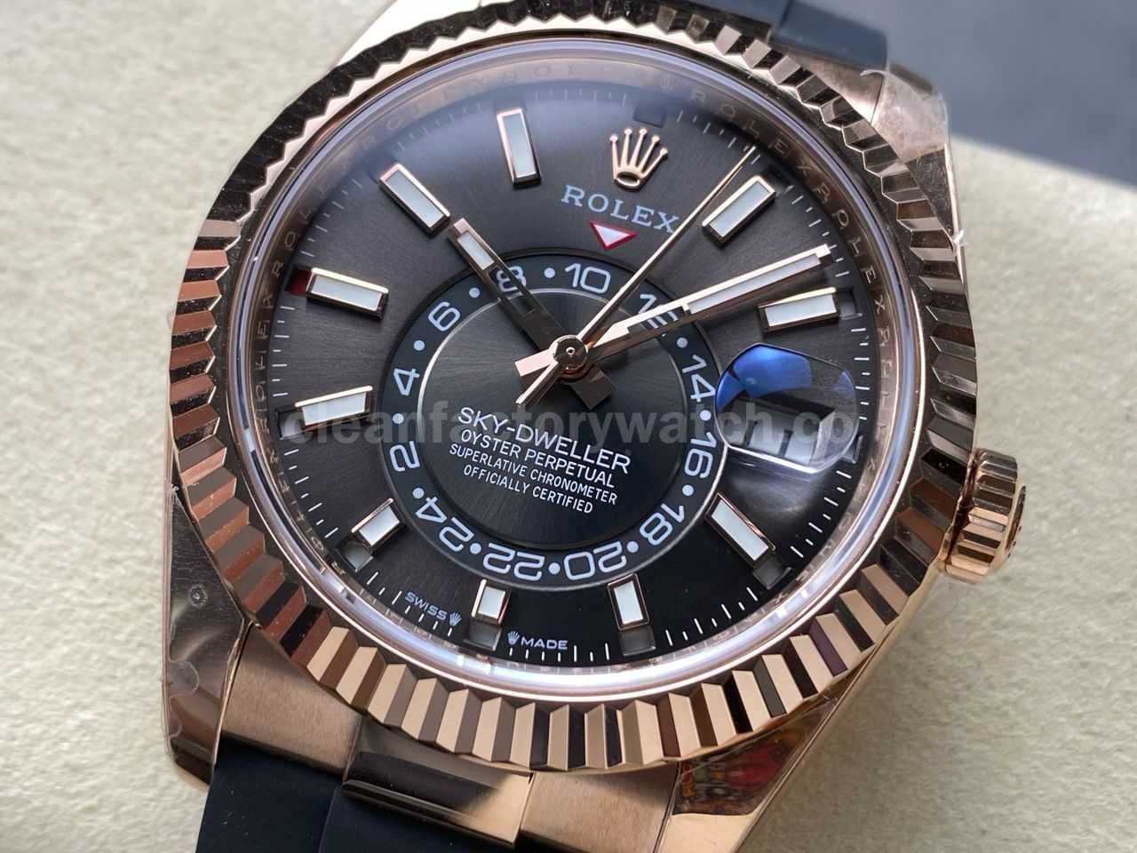 ZF Factory CounterWeight Rolex Sky Dweller 336235 0004 42mm Rose Gold Rubber Strap Grey Dial (4)